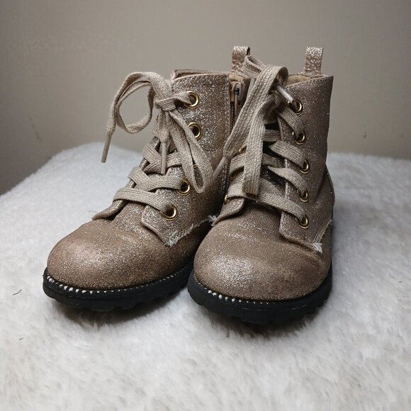 Girl's Maggie and Zoe Gold Glitter Zip Up Lace Up Boots Size 11 - Picture 4 of 9